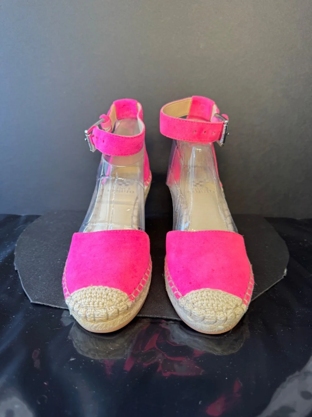 Vince Camuto Pink Suede Espadrille Wedge Sandals Ankle Strap Size 6.5